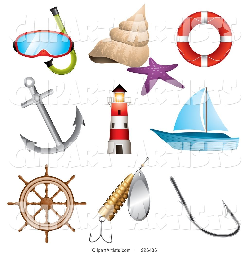Digital Collage of Sea and Nautical Icons