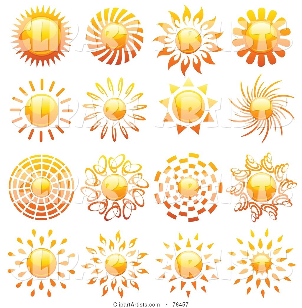 Digital Collage of Shiny Summer Sun Logo Icons