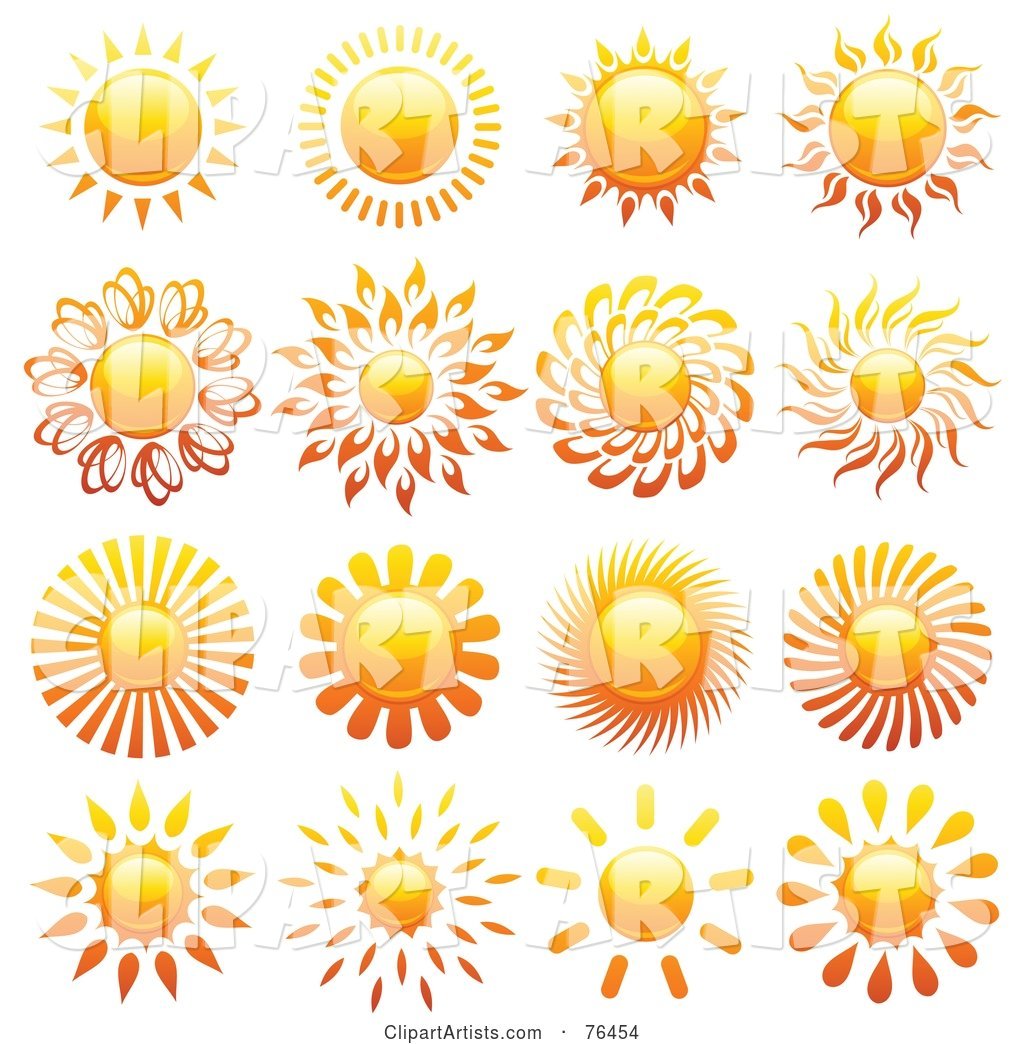 Digital Collage of Shiny Sun Logo Icons