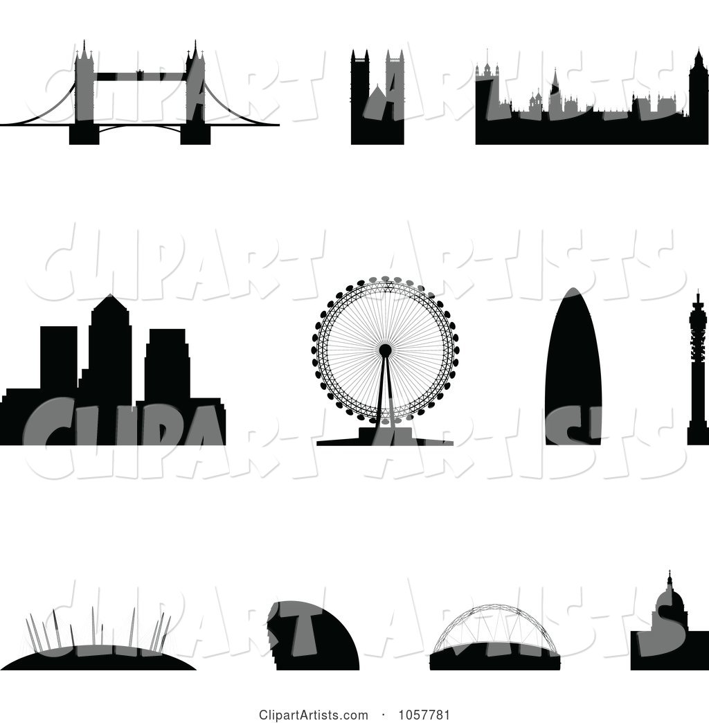 Digital Collage of Silhouetted London Landmarks