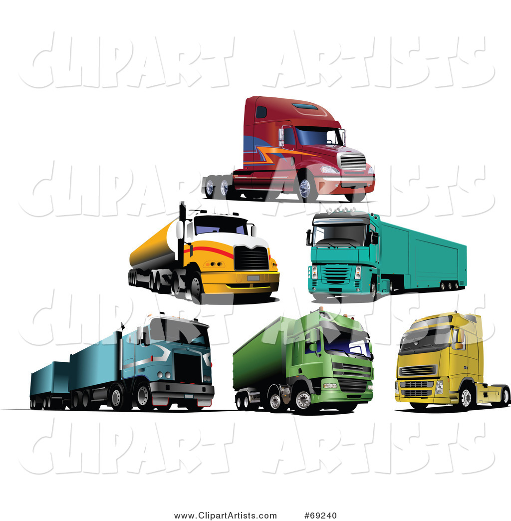 Digital Collage of Six Big Rig Trucks