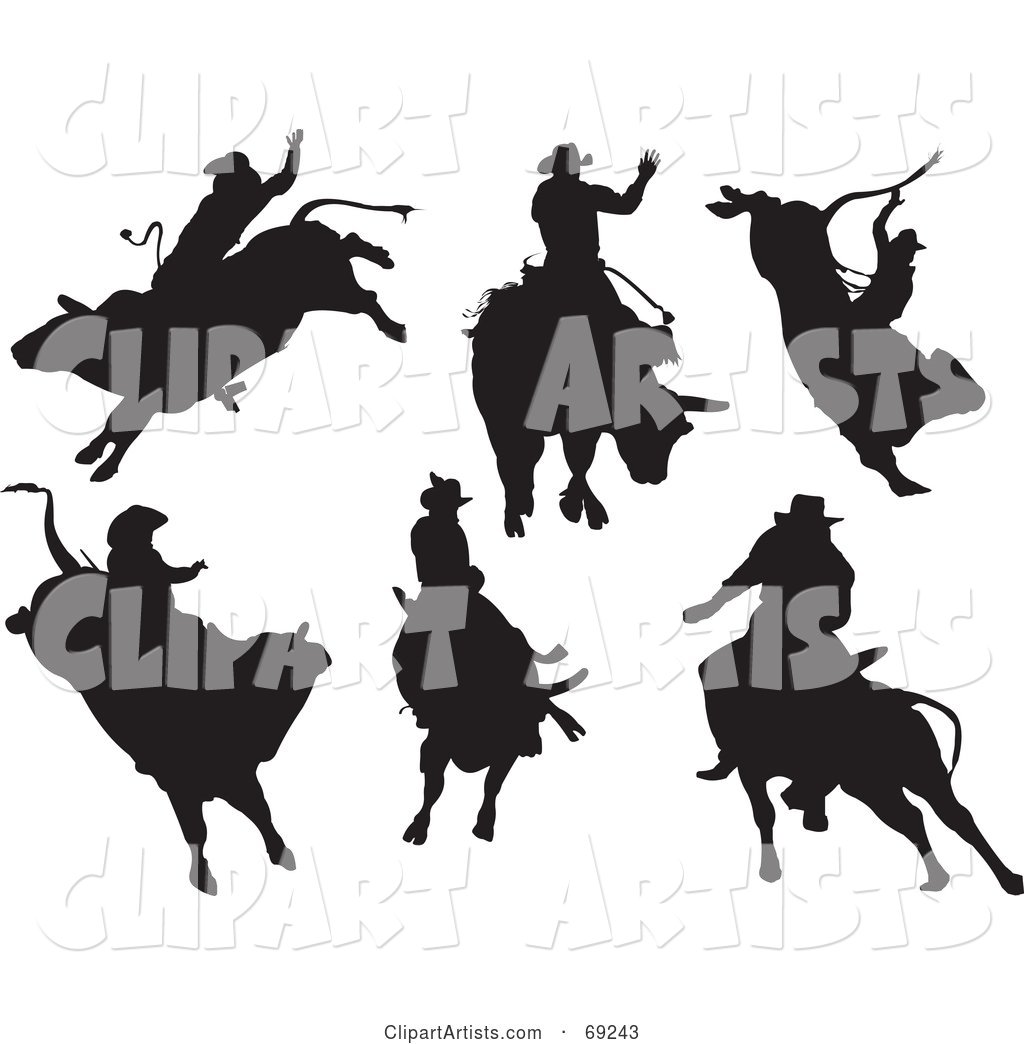 Digital Collage of Six Rodeo Cowboys on Bulls