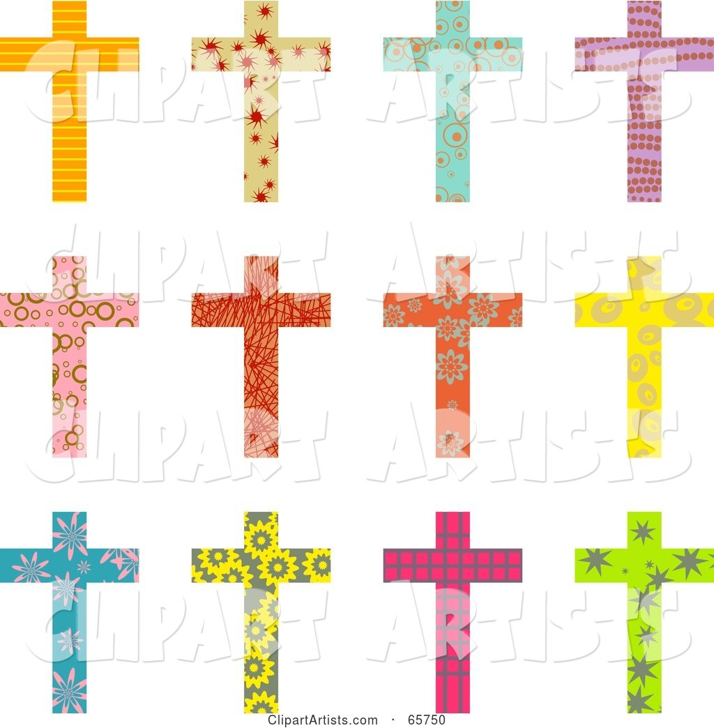 Digital Collage of Twelve Patterned Christian Crosses
