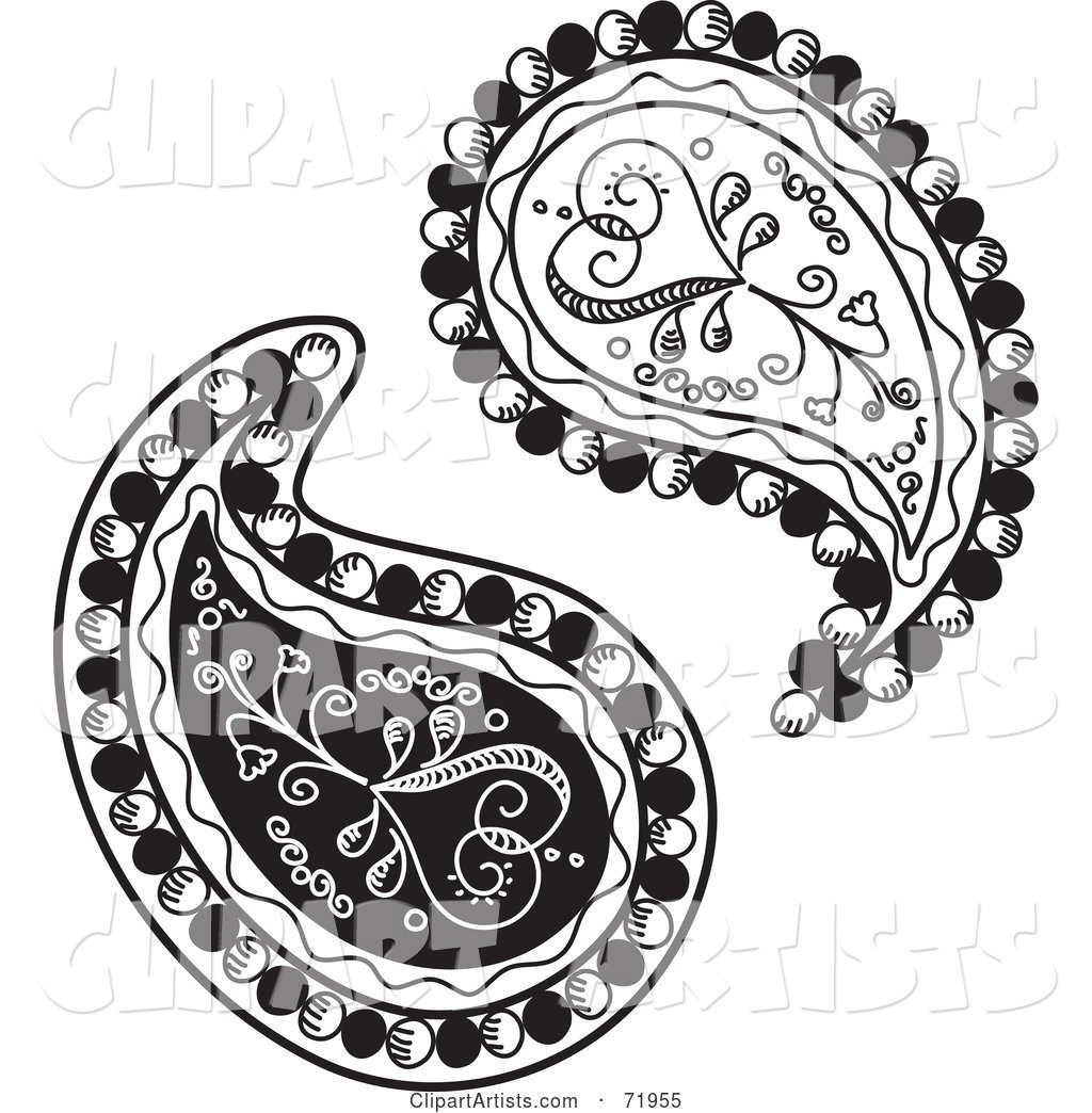 Digital Collage of Two Black and White Heart Paisley Designs