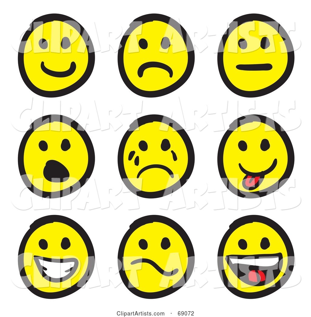Digital Collage of White and Black Various Smiley Faces