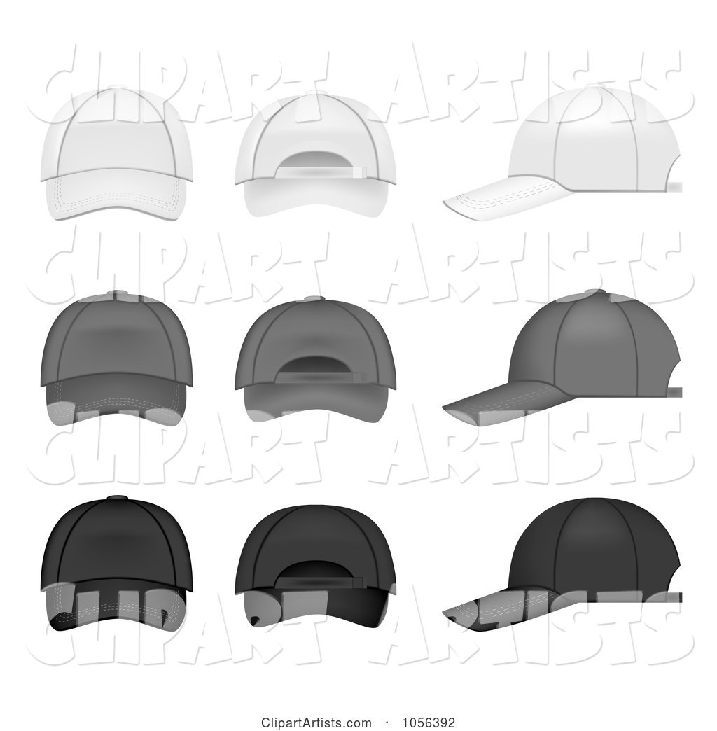 Digital Collage of White, Gray and Black Baseball Caps