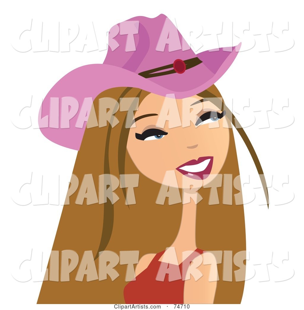 Dirty Blond Western Cowgirl Wearing a Pink Hat