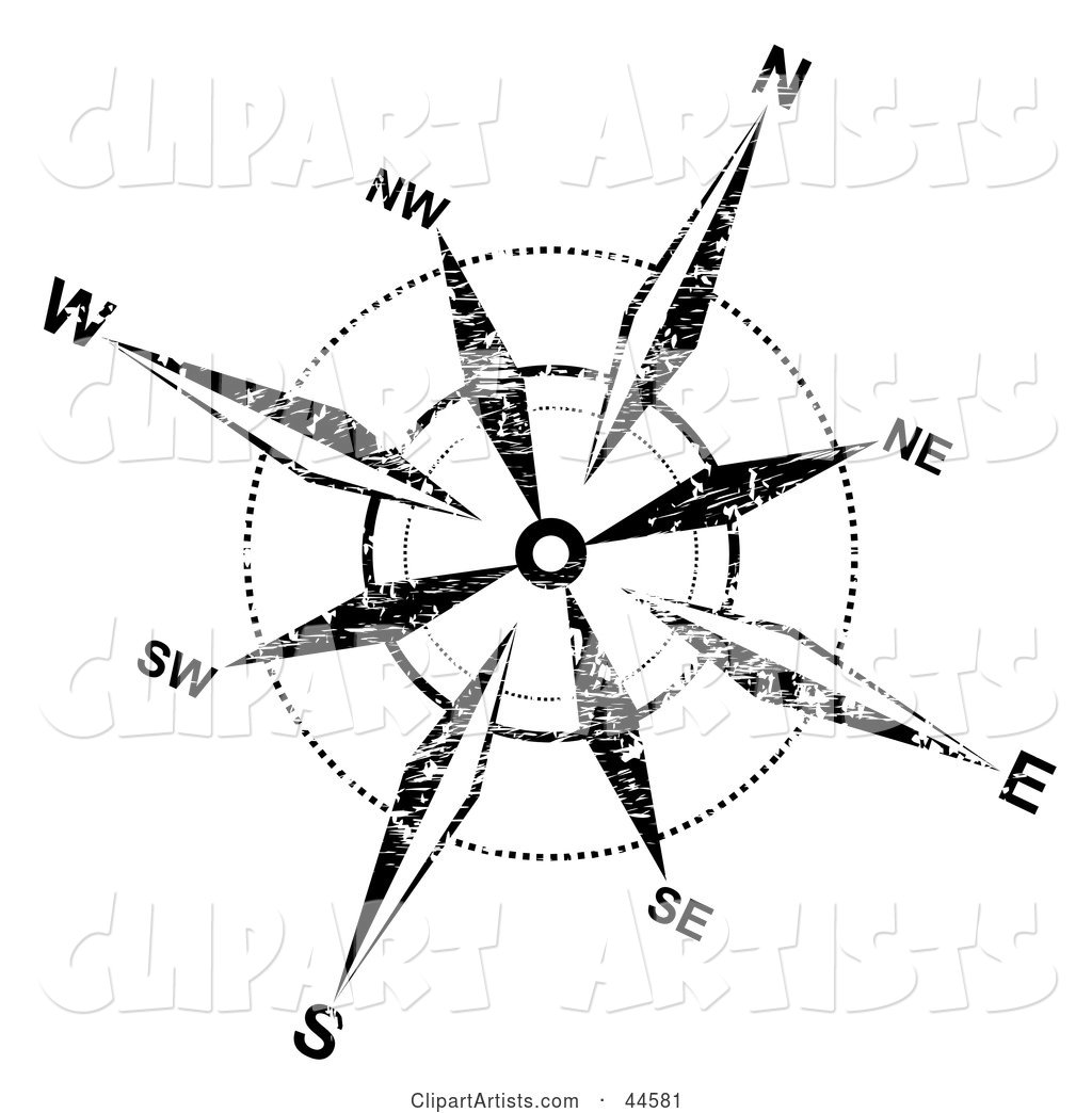 Distressed Black and White Compass Rose Background