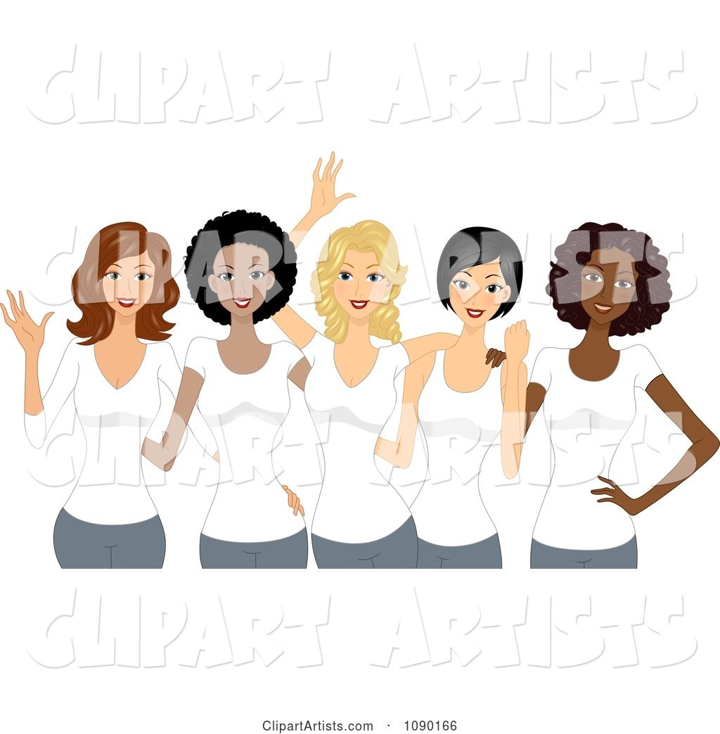 Diverse Ladies Wearing White T Shirts on International Womens Day