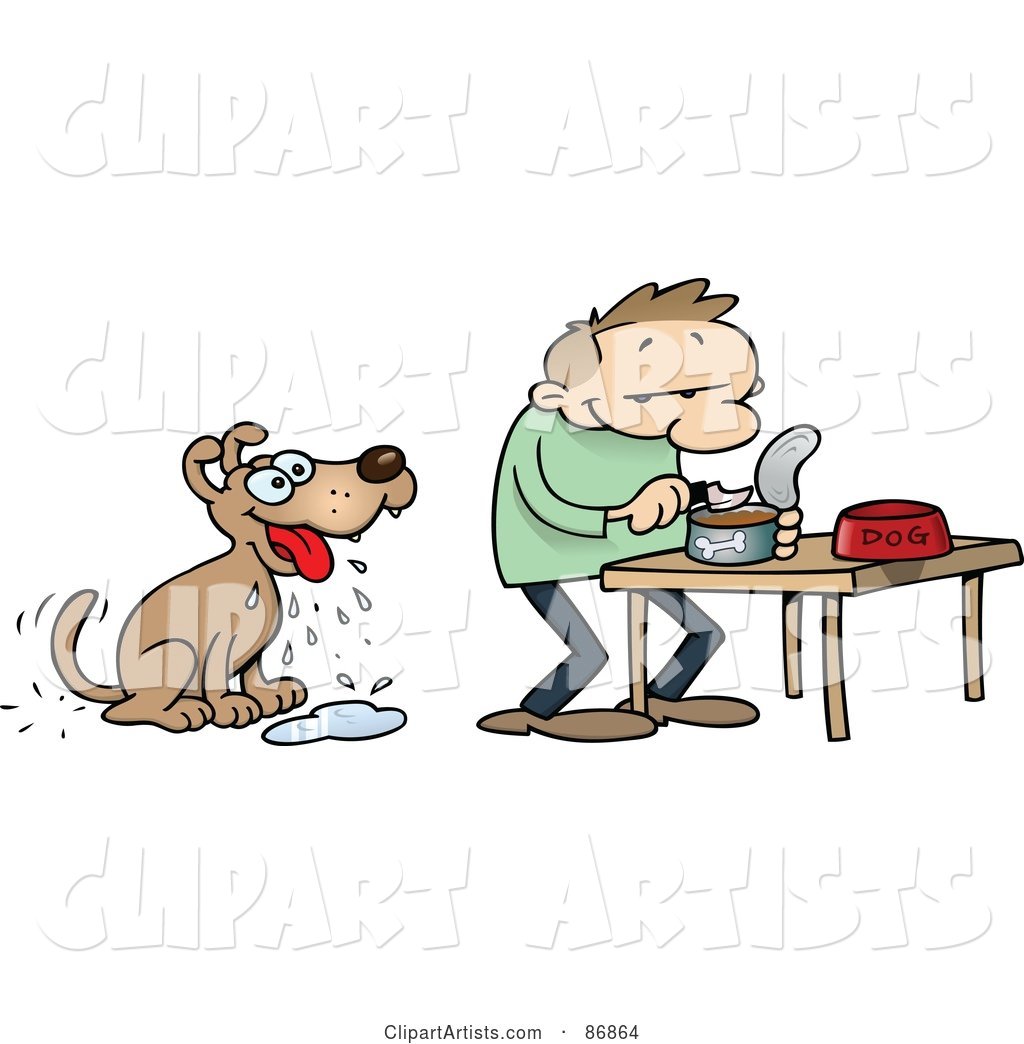 Dog Drooling While His Master Prepares a Dish of Wet Food