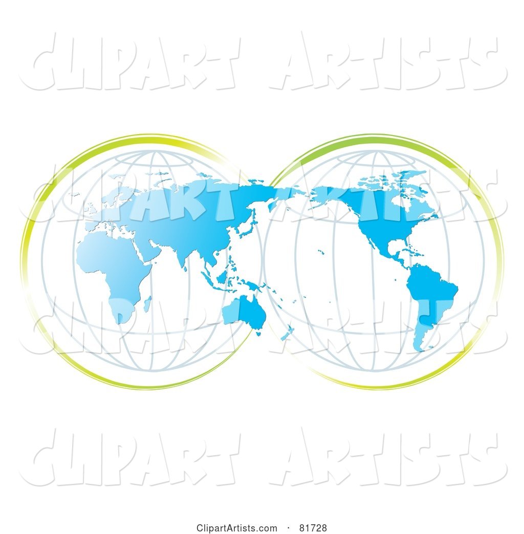 Double Globe Blue Map with Green Accents