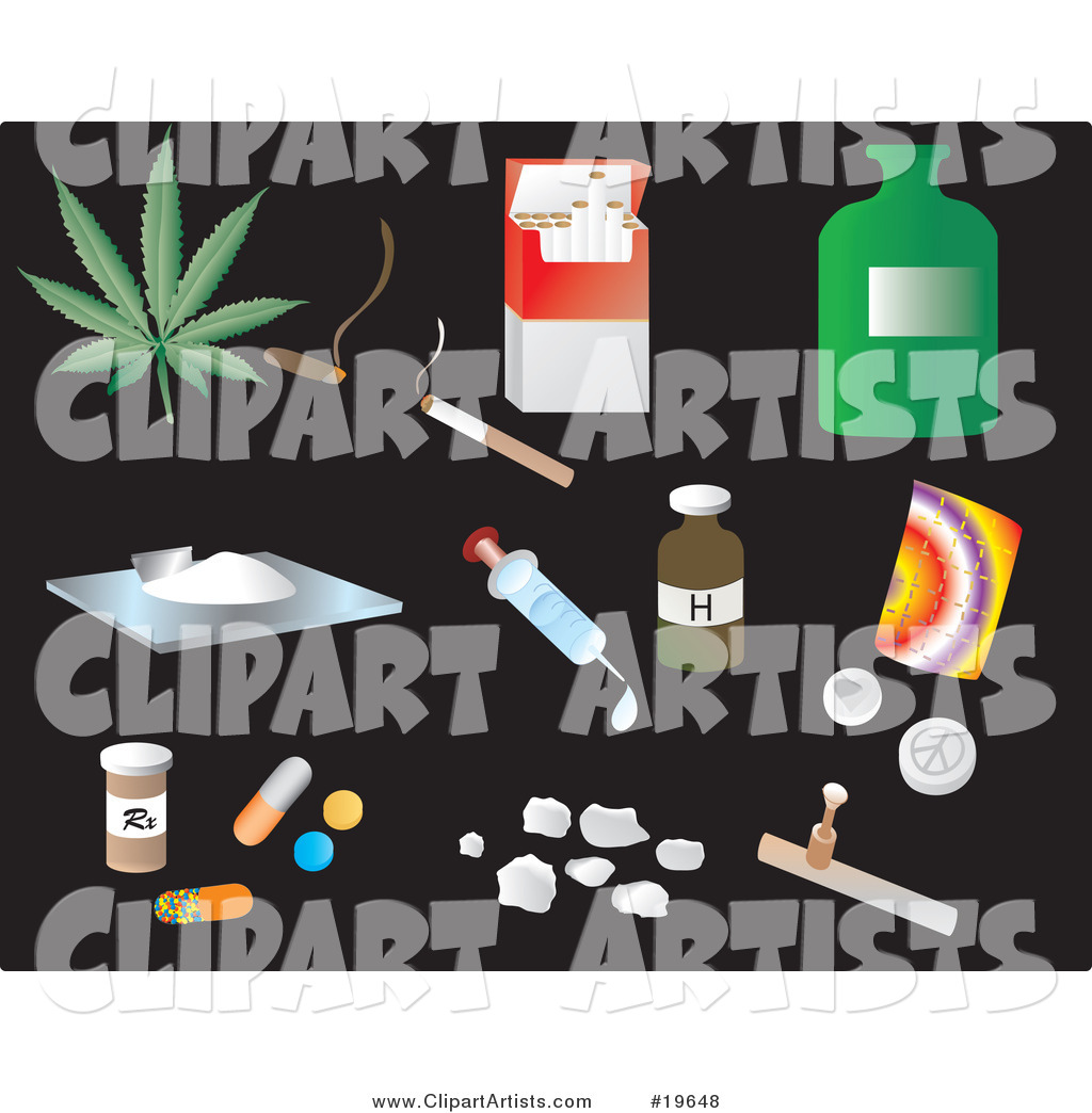 Drug Picture Icons on a Black Background