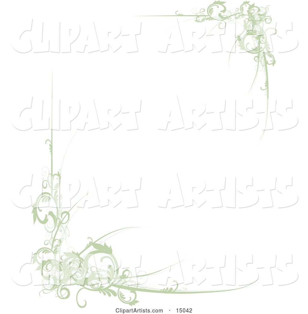 Elegant Green Scrolls Along Corners of a White Background, Which Would Make Great Stationery Sheets