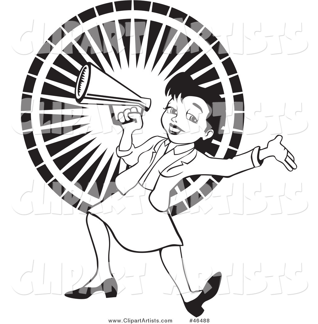 Energetic Black and White Business Woman Using a Megaphone
