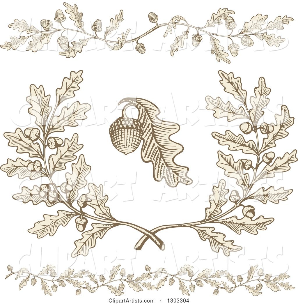 Engraved Acorn and Oak Leaf Design Elements