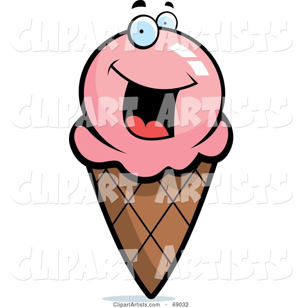 Excited Strawberry Ice Cream Cone Character