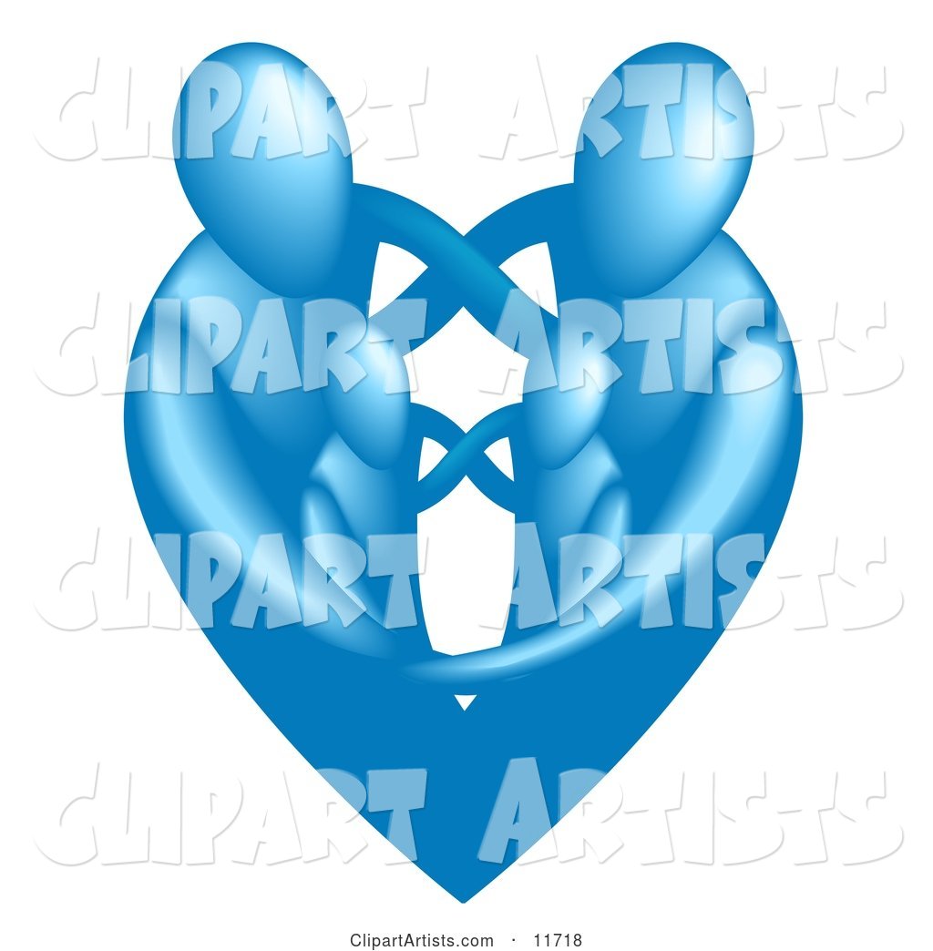 Family of Four Embracing and Forming the Shape of a Blue Heart