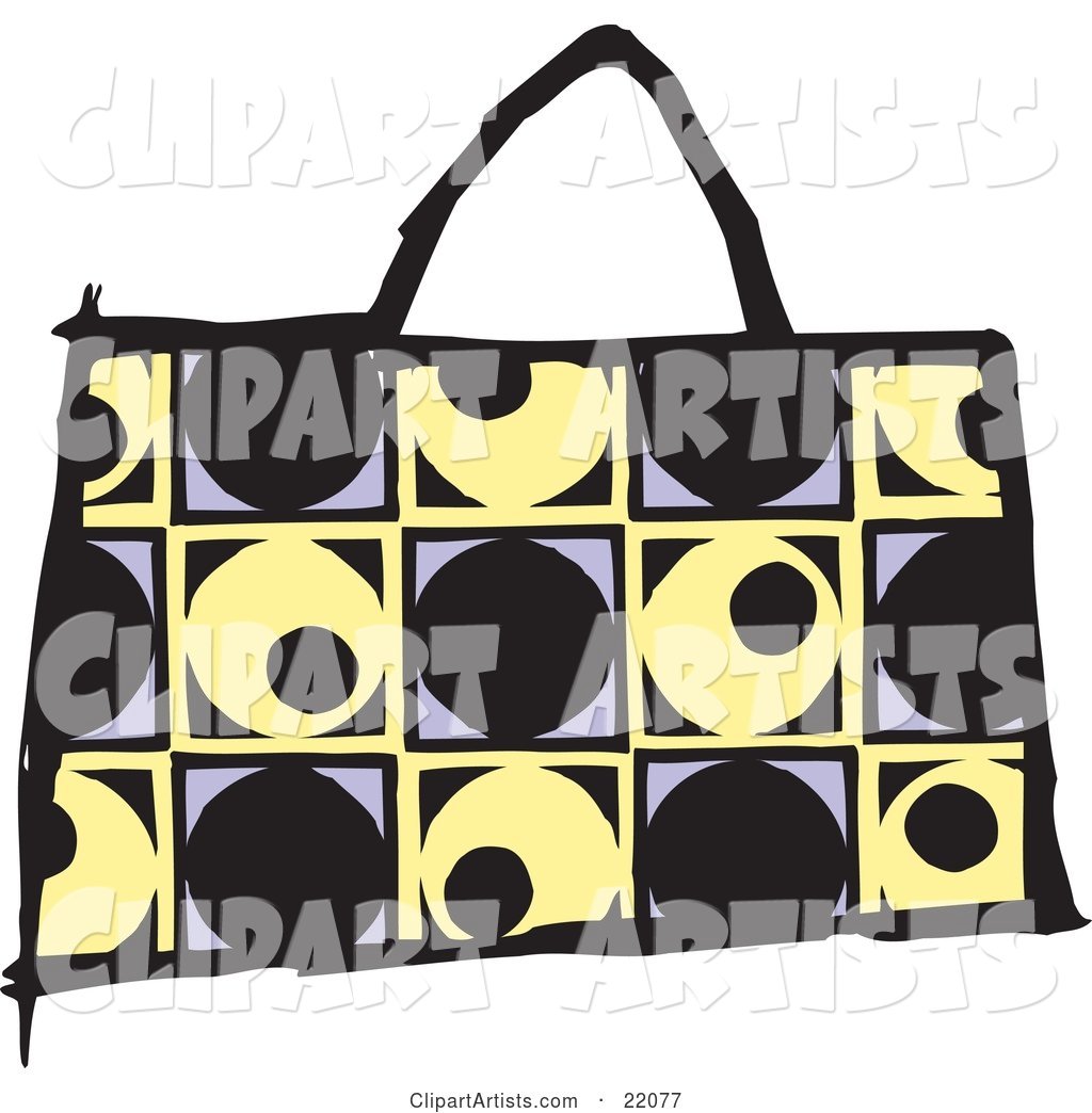 Fashionable Black, Yellow and Purple Designer Handbag Purse with a Circle and Square Pattern