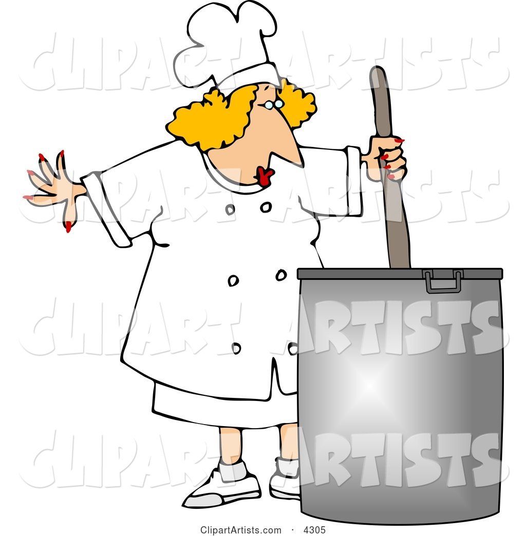 Female Chef Stirring a Pot of Soup