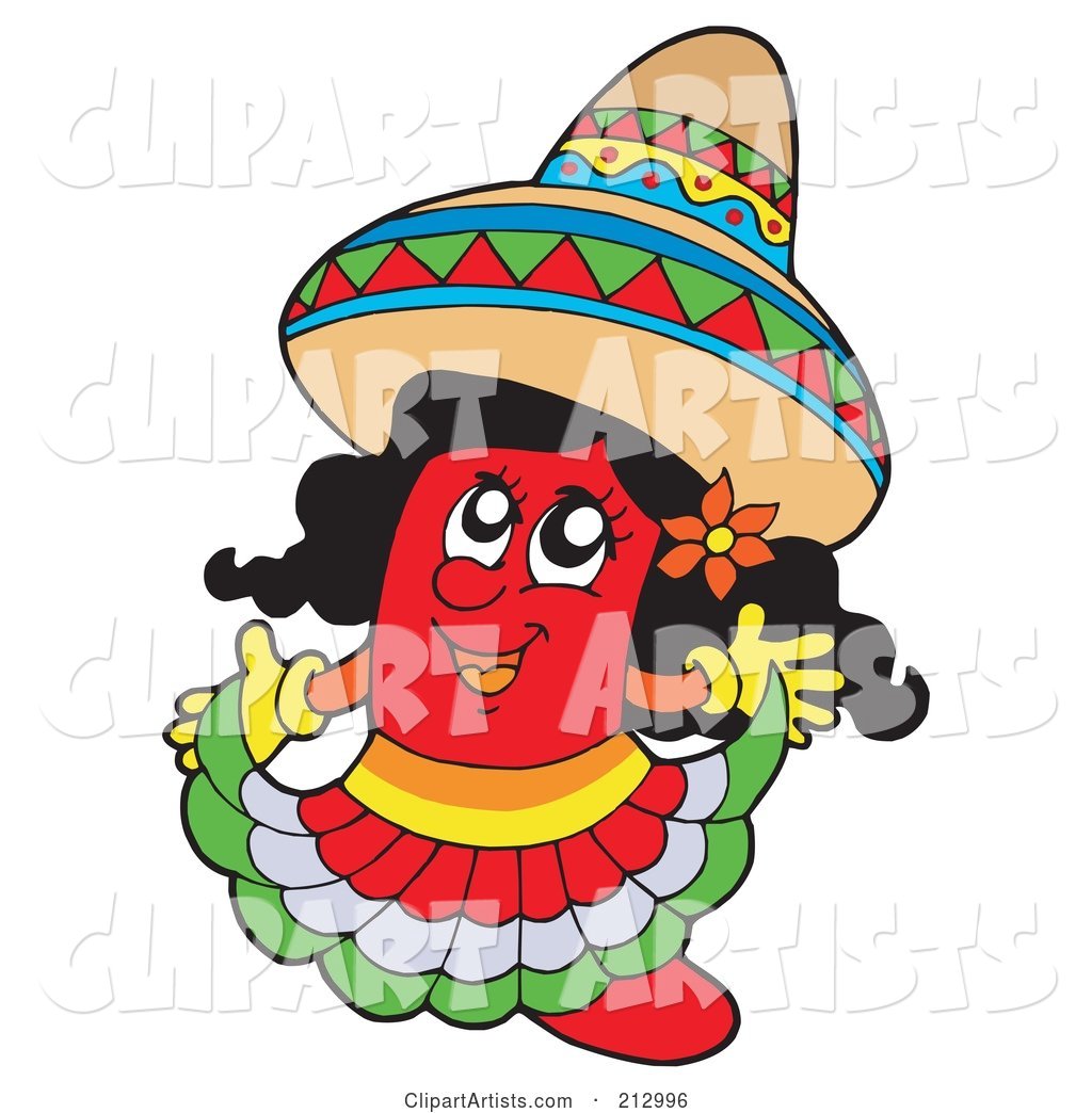 Female Mexican Chili Pepper Wearing a Sombrero