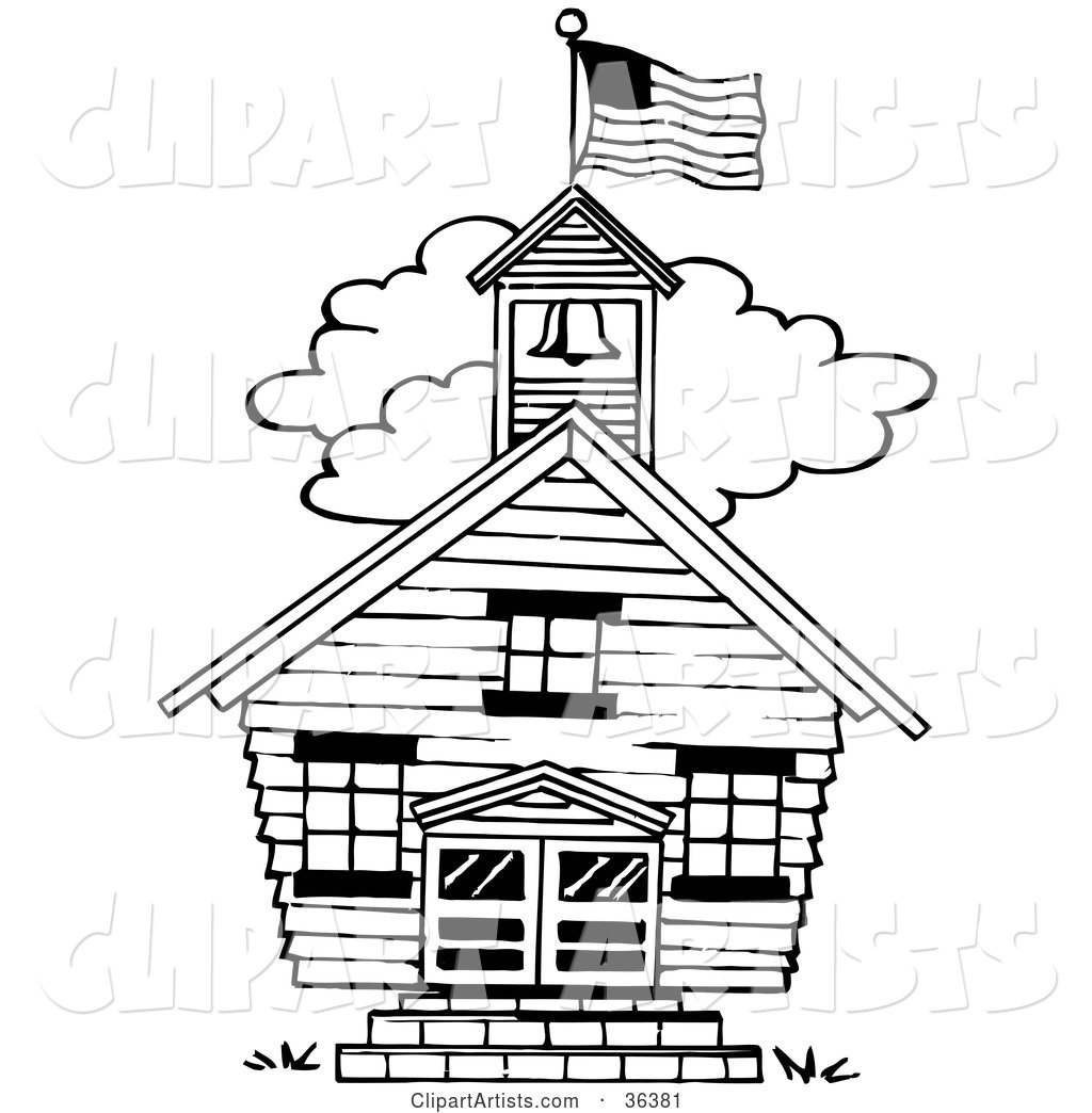 Flag Atop the Bell Tower of a One Room School House