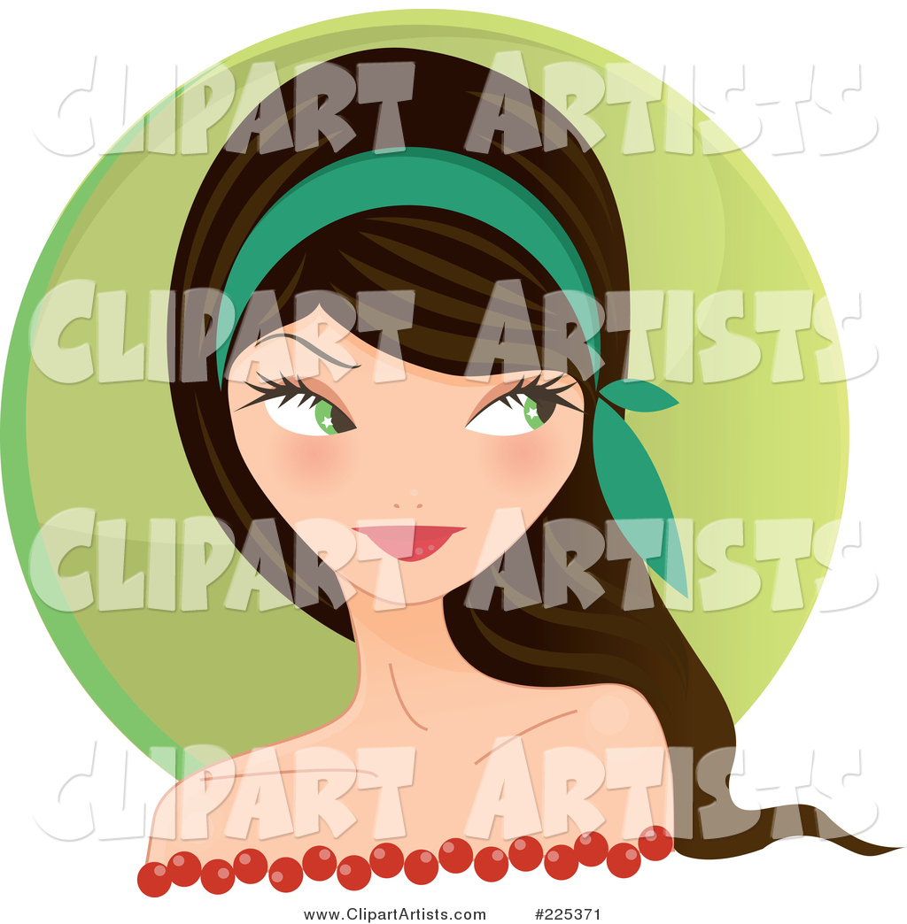 Flirty Brunette Woman Looking over Her Shoulder, over a Green Circle