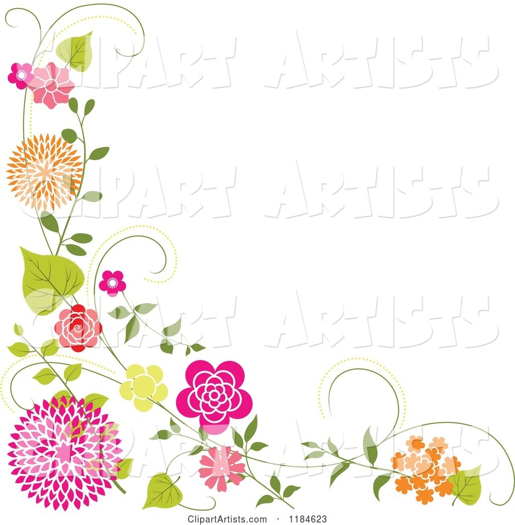 Floral Corner Border with Orange and Pink Flowers and Vines