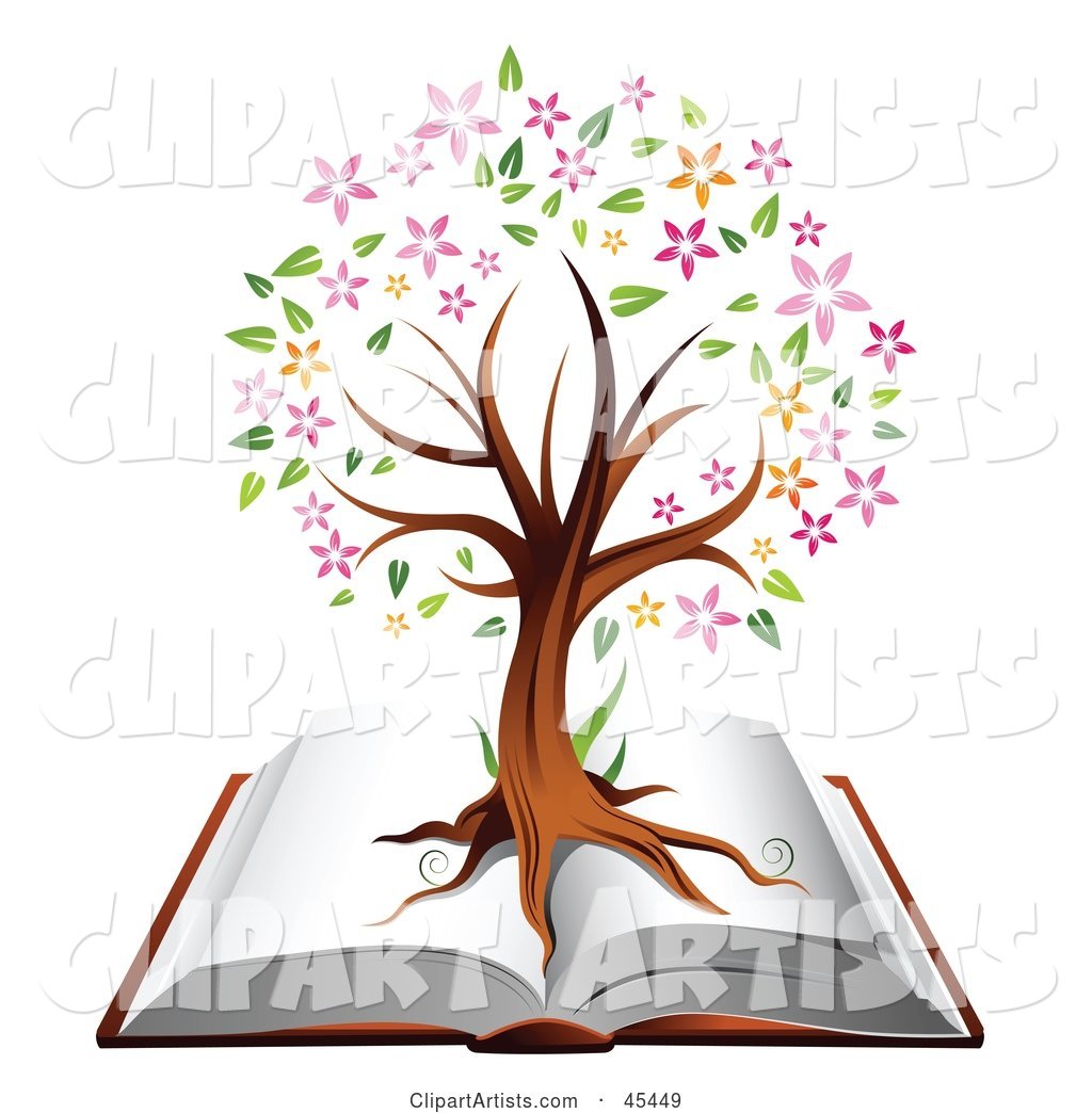 Flowering Family Tree Growing on an Open Book