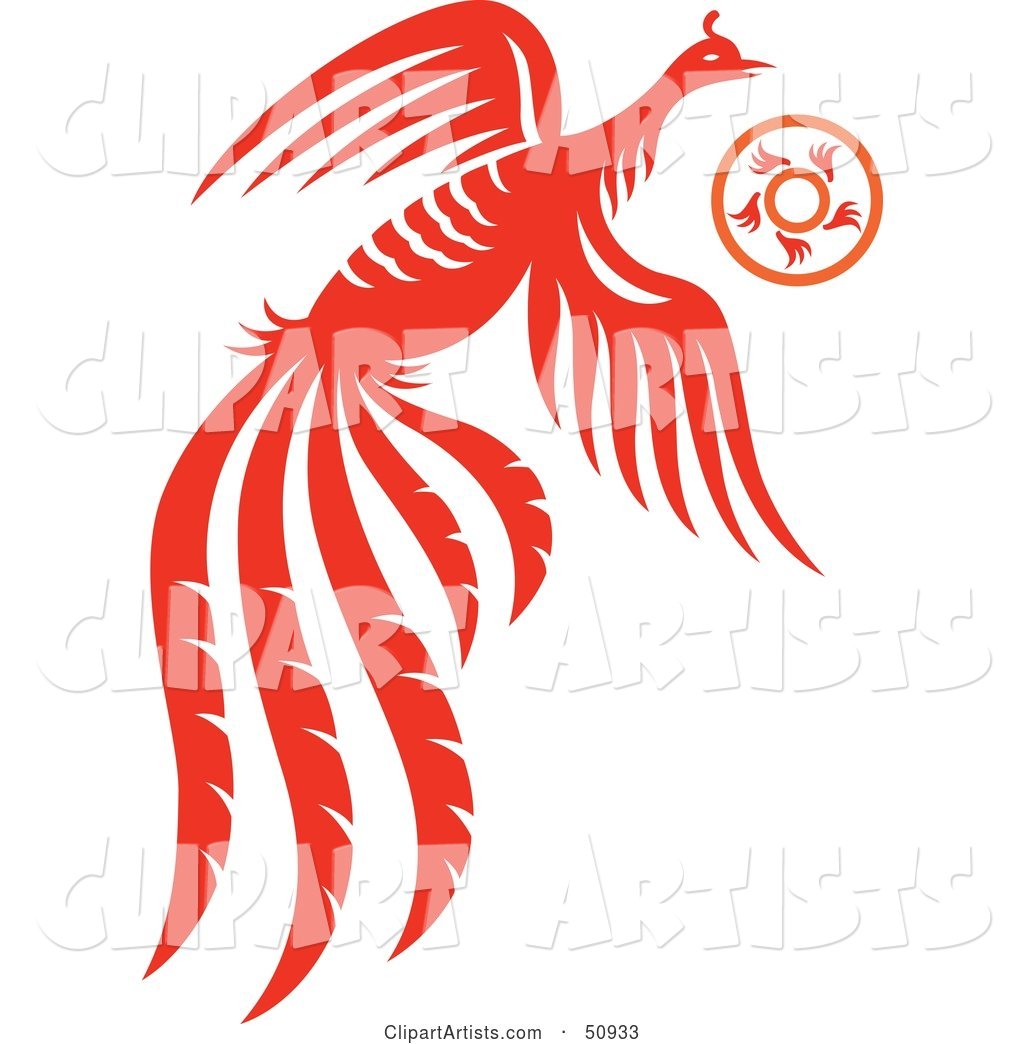 Flying Orange Fantasy Phoenix with a Ring