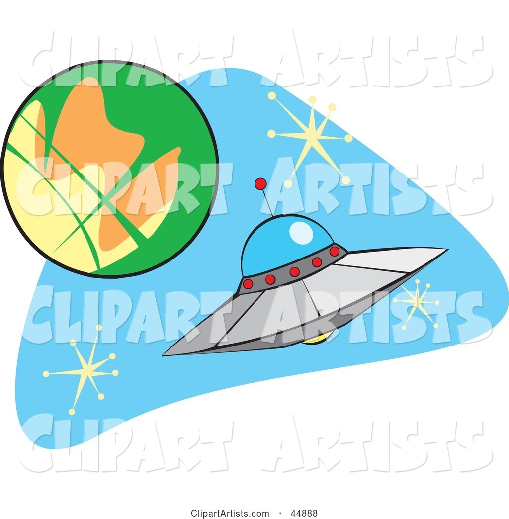 Flying Saucer near a Planet in Outer Space