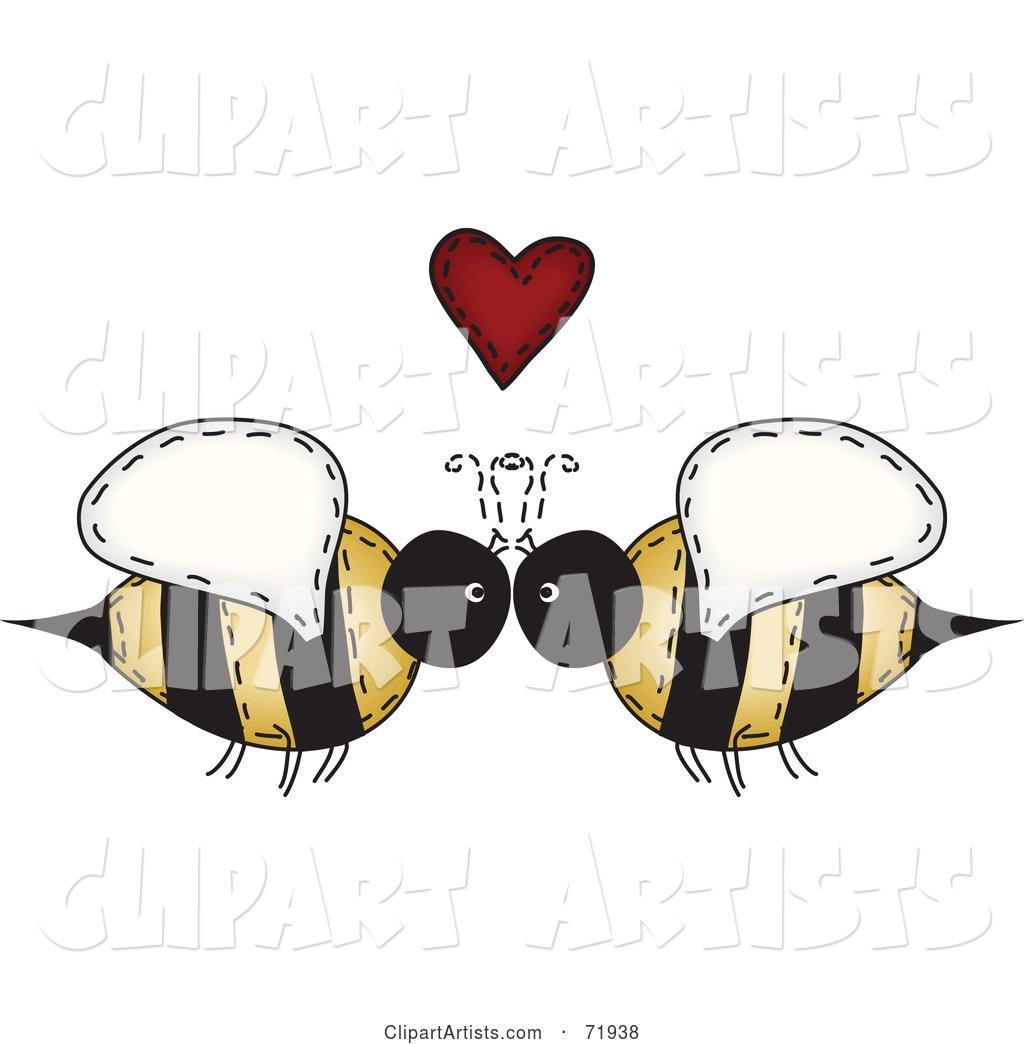 Folk Art Bee Couple Under a Red Heart