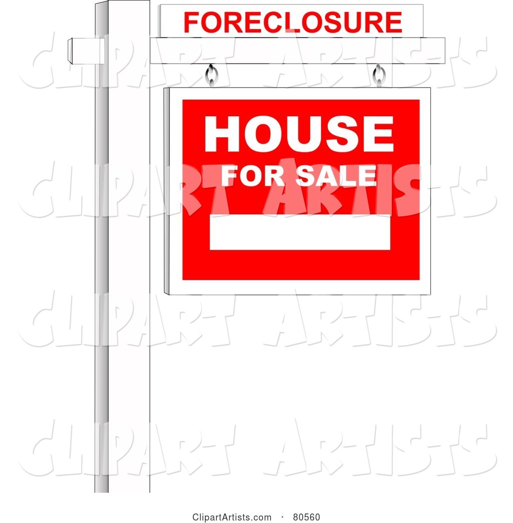Foreclosure Sign over a House for Sale Sign on a Post
