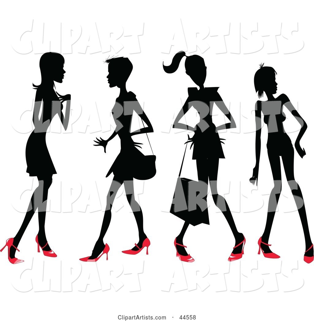 Four Silhouetted Women in Red Heels