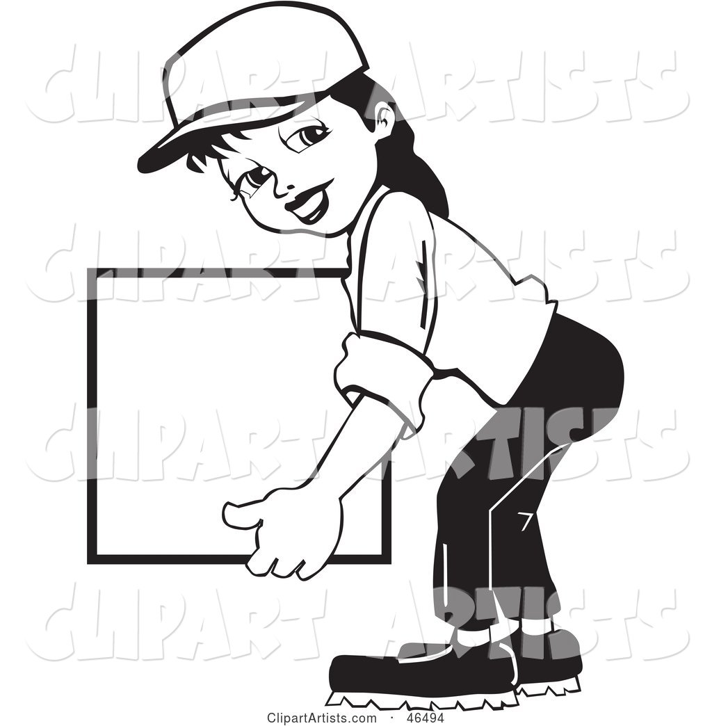 Friendly Black and White Delivery Woman Carrying a Blank Box