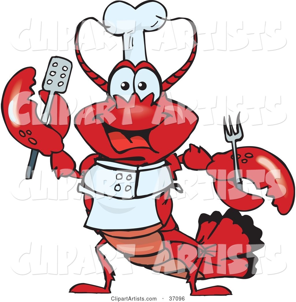 Friendly Chef Lobster Holding a Spatula and Fork