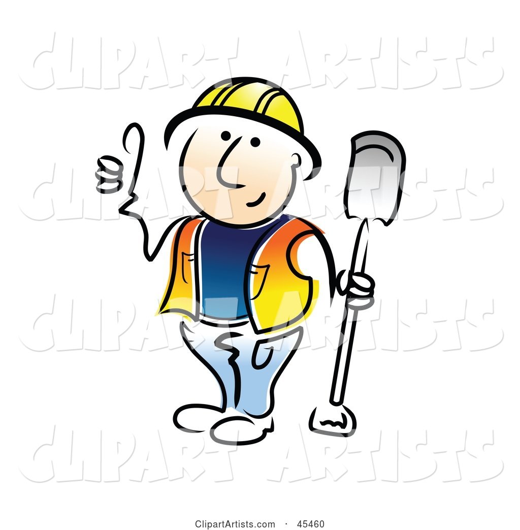 Friendly Construction Worker Holding a Shovel and Giving the Thumbs up