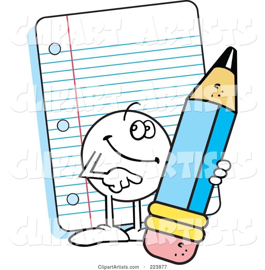 Friendly Moodie Character Holding a Pencil by Note Paper