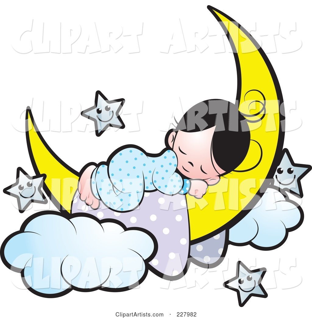 Girl Sleeping on a Crescent Moon by Happy Stars