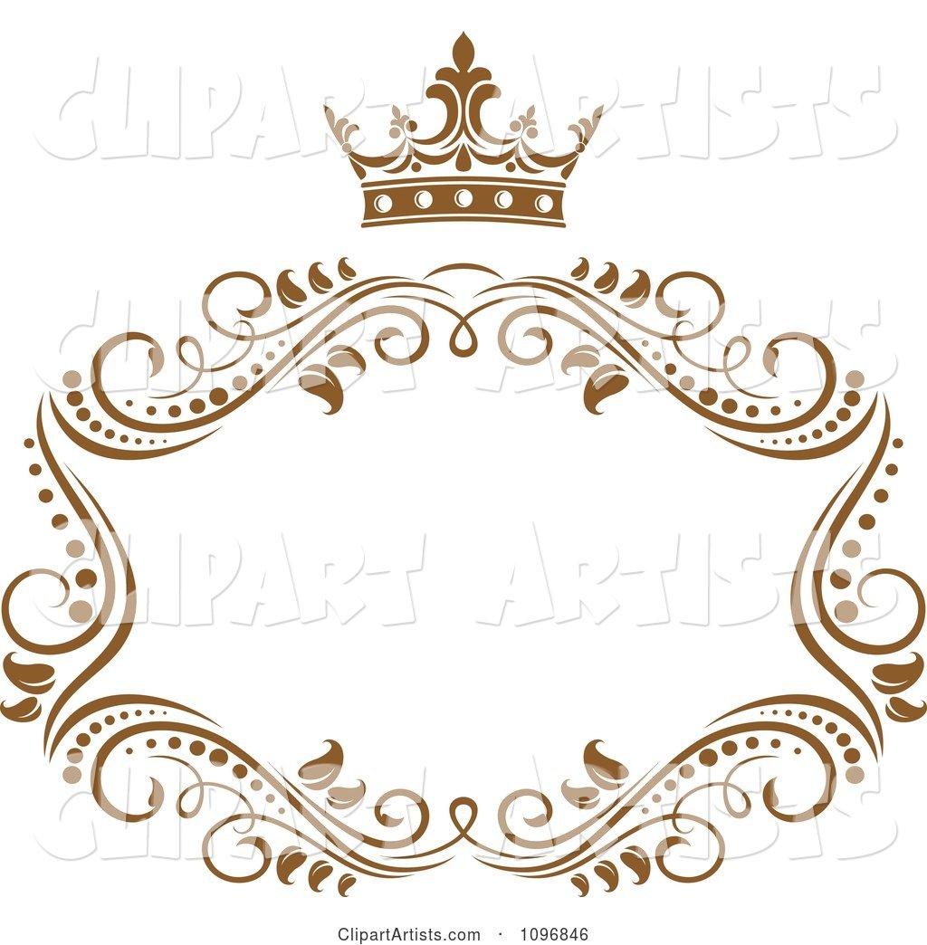 Gold Ornate Swirl Frame with a Crown and Copyspace on White 1