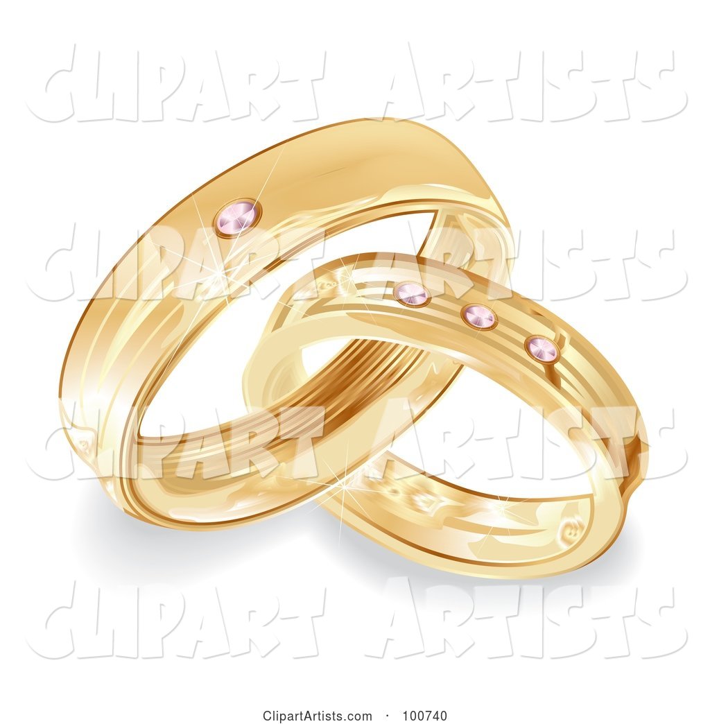 Golden Bride and Groom Wedding Rings with Diamonds