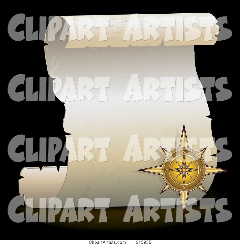 Golden Compass over a Blank Parchment Scroll