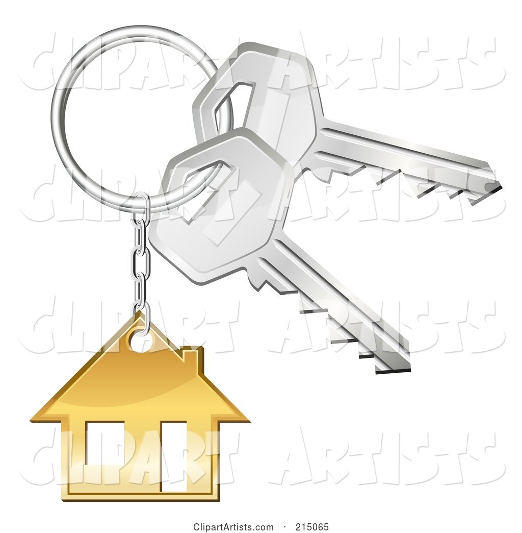 Golden House Keychain on a Ring with Keys