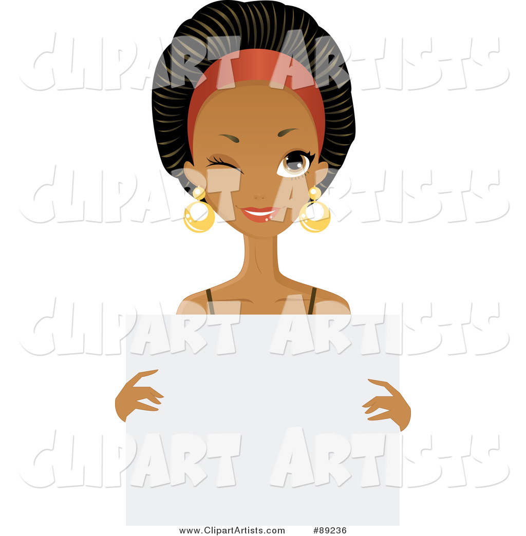 Gorgeous Black Woman Winking and Holding a Blank White Sign