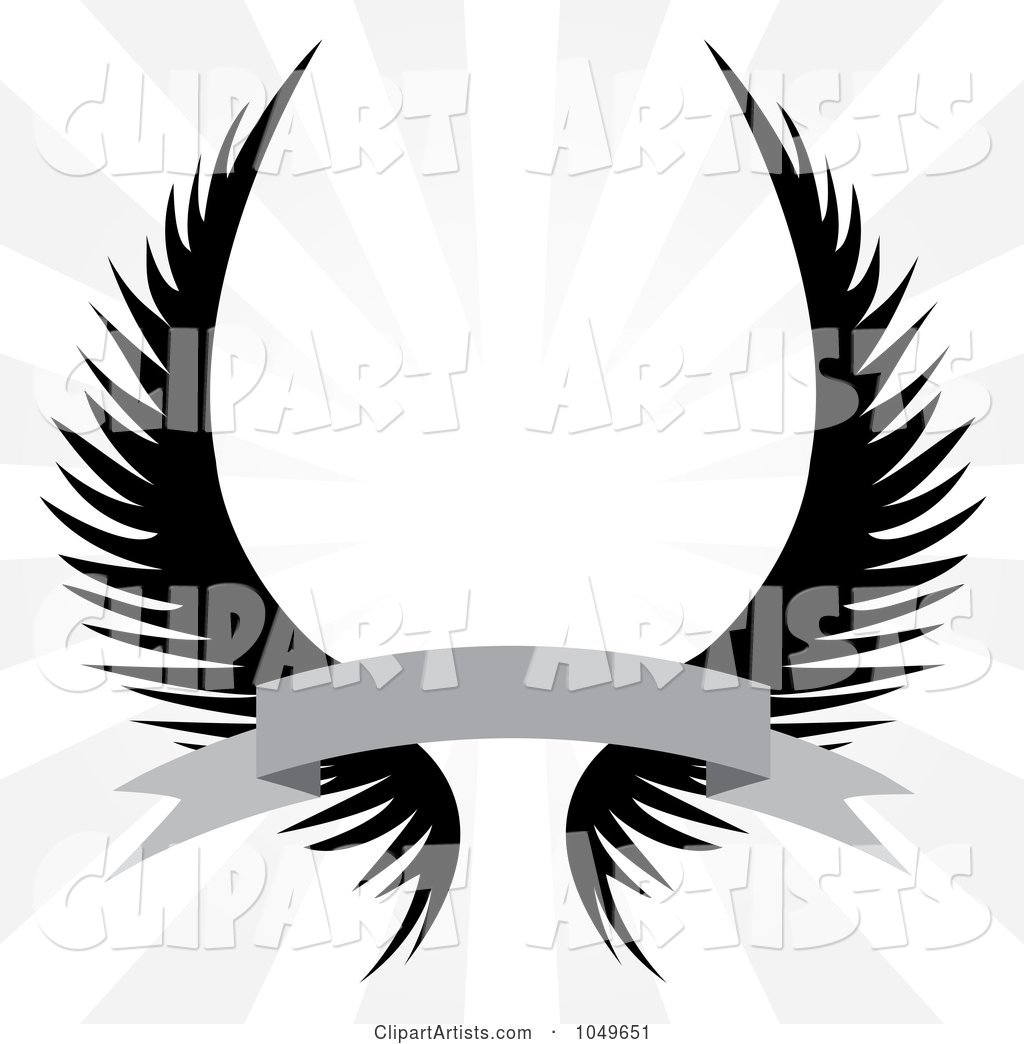 Gothic Angel Wings with a Banner over a Silver Rays