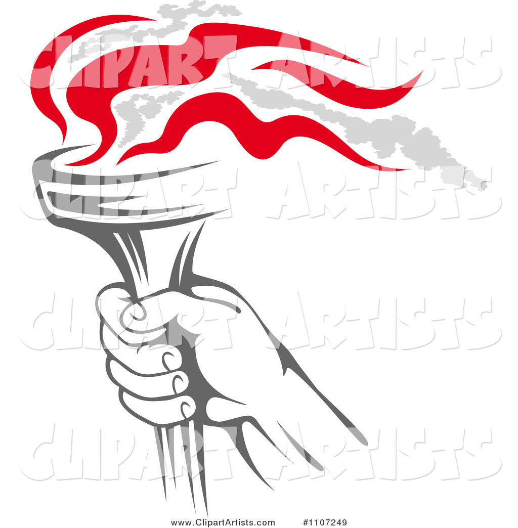 Gray Hand Holding a Flaming Olympic Torch