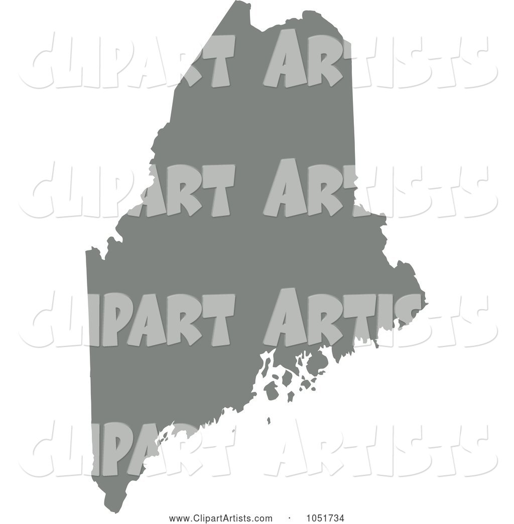 Gray Silhouetted Shape of the State of Maine, United States