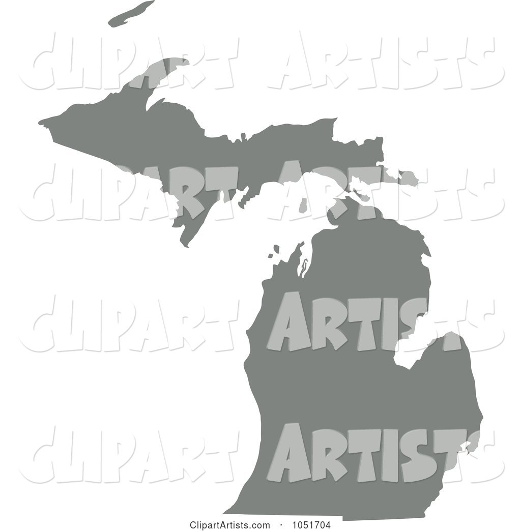 Gray Silhouetted Shape of the State of Michigan, United States
