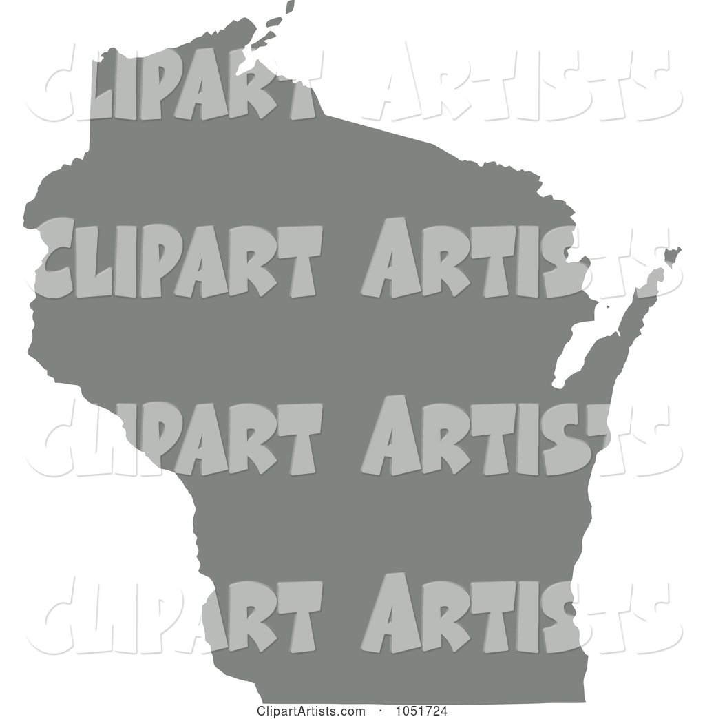 Gray Silhouetted Shape of the State of Wisconsin, United States