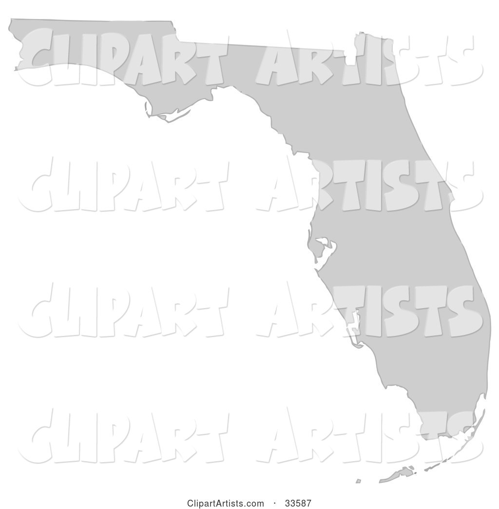 Gray State Silhouette of Florida, United States, on a White Background