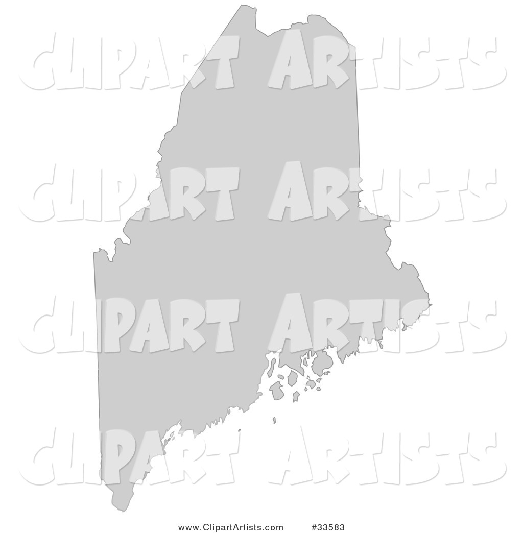 Gray State Silhouette of Maine, United States, on a White Background